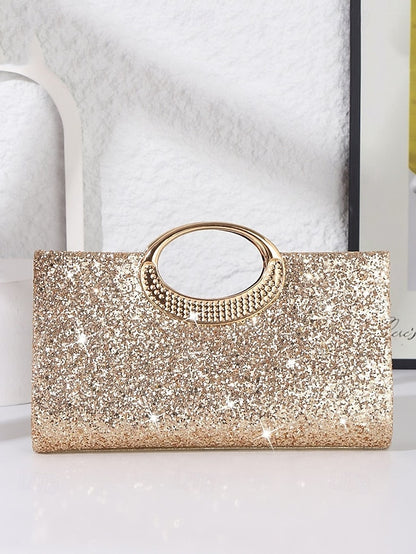 Evening Women's Gold Bag Clutch with Silver Glitter