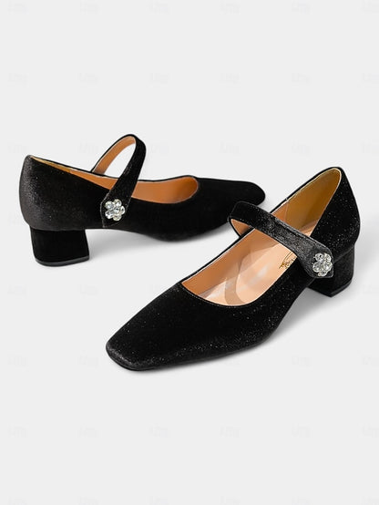 Block Green Pumps - Women's Square Mary Velvet Jane Toe