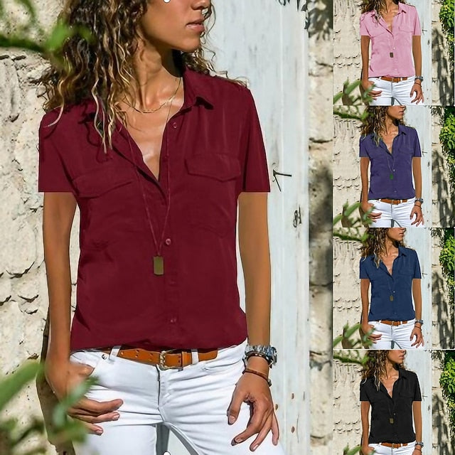 Women's Blouse Pocket Solid Colored Daily Shirt Collar