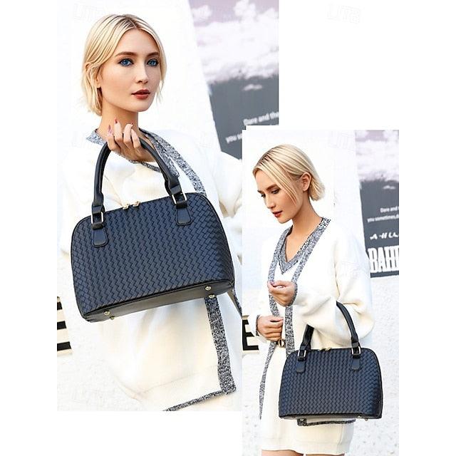 Handbag Set Brown Leather Women's Woven – 3-Piece Faux