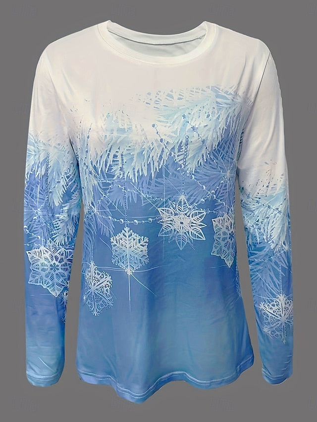 Women's T Shirt Print Ombre Graphic Snowflake Vintage
