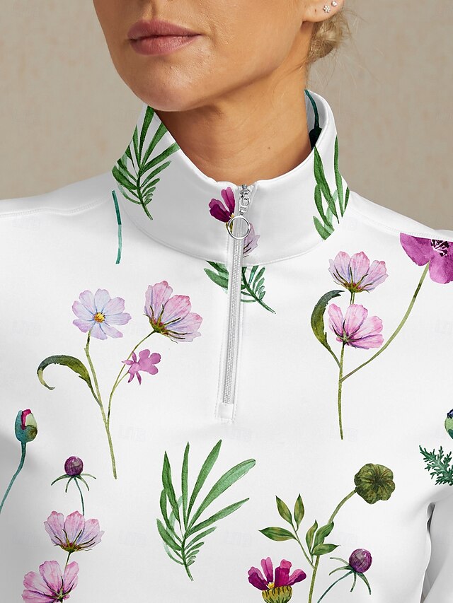 Women's Golf Pullover Sweatshirt White Long Sleeve Top