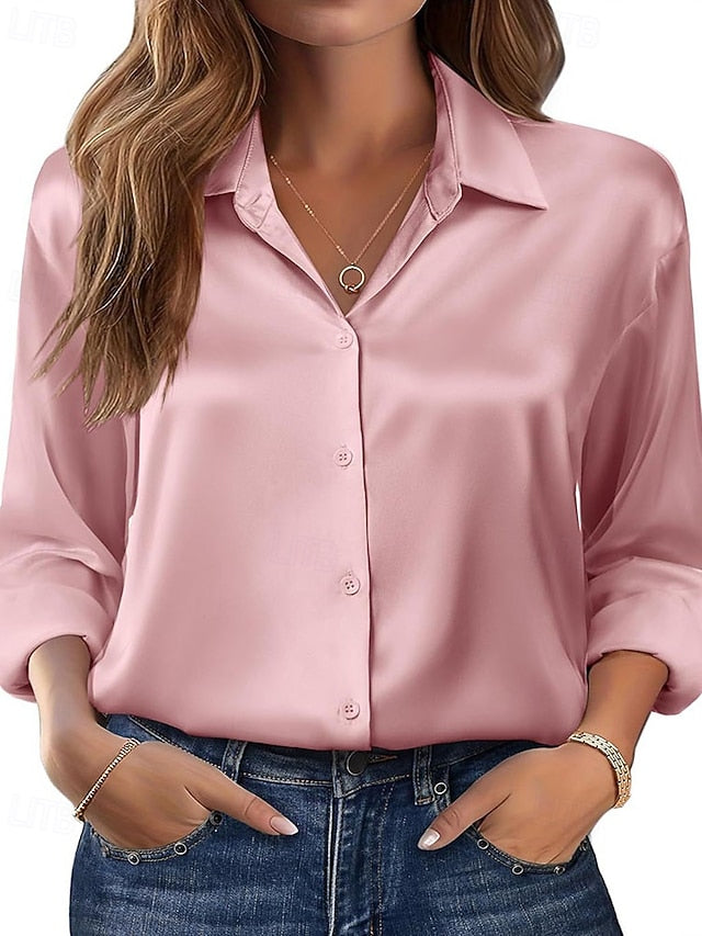 Women's Shirt Blouse Buttons Plain Elegant Stylish Long