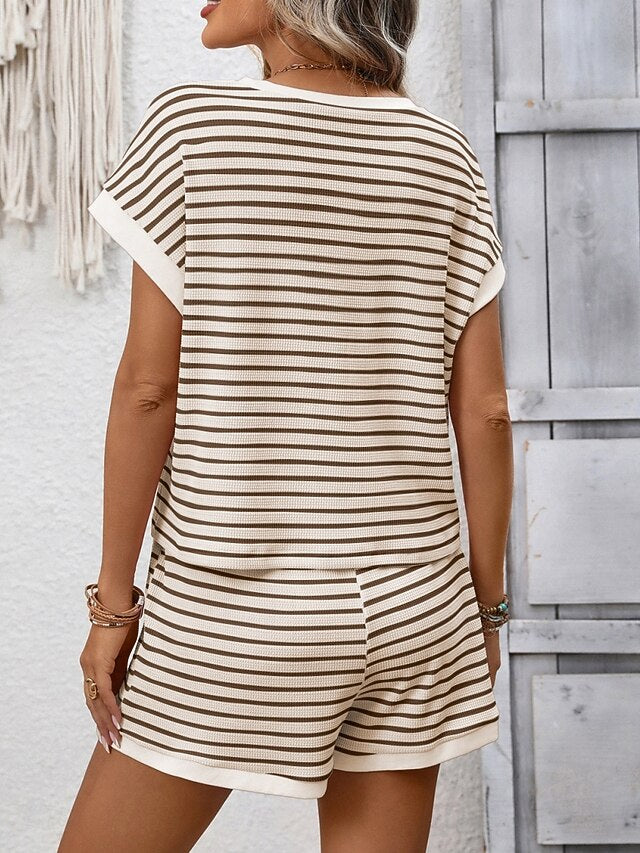 Women's Two Piece Sets Shorts Sets Short Sleeve Crew Neck