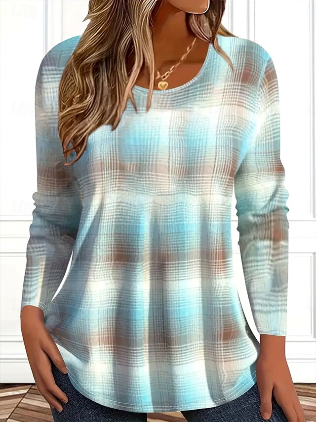Women's T Shirt Print Graphic Plaid Vintage Stylish Classic
