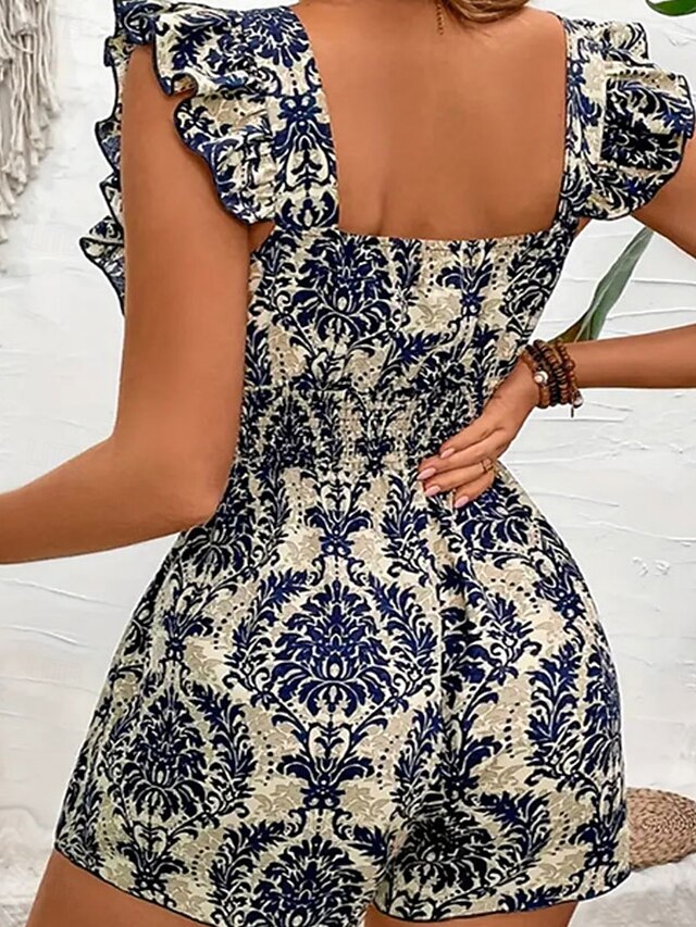 Women's Normal Romper Holiday Graphic Sleeveless Square