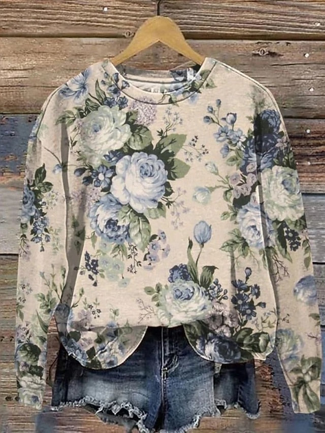Women's Pullover Sweatshirt Floral Graphic Warm Active
