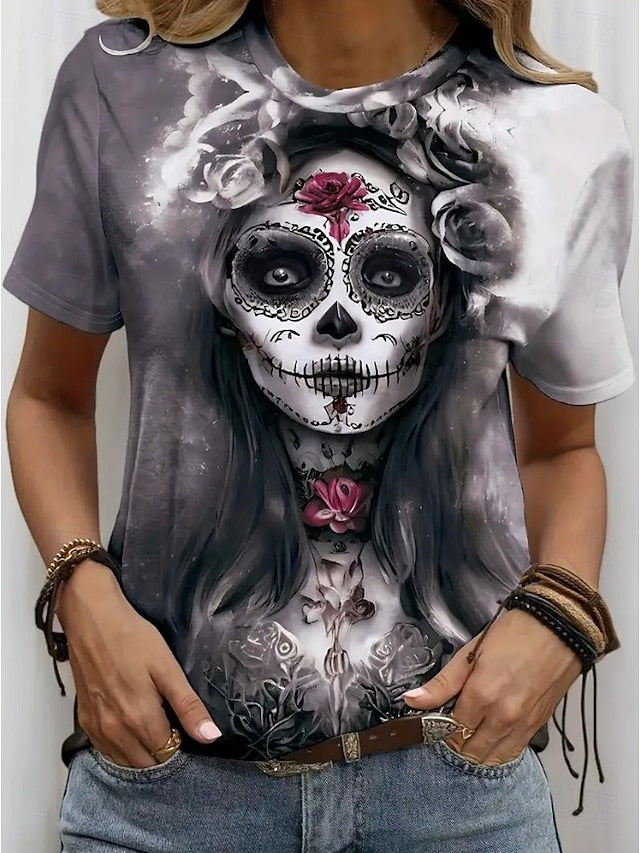 Women's T Shirt Skulls Floral Graphic Vintage Stylish