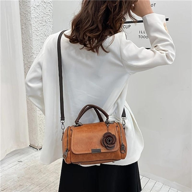 Handbag Vintage-Style Faux Leather Floral Women's with