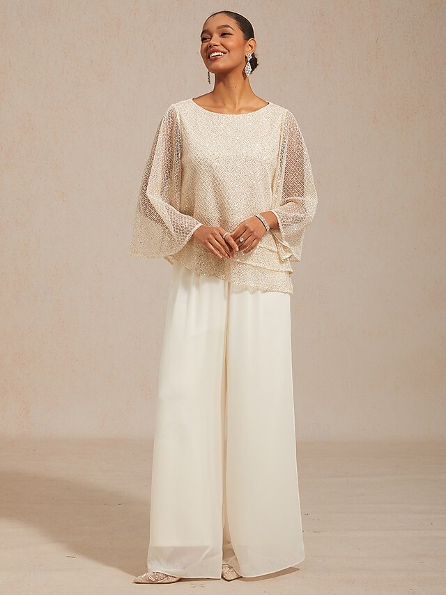 Women's Blouse Lace Tops Sequins Illusion Solid Color