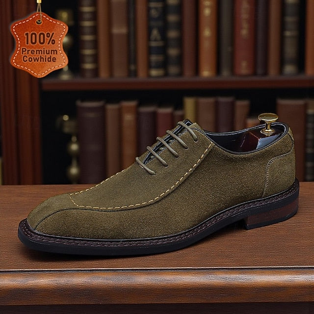 Cowhide Suede Derby Genuine Men's Shoes Leather - Classic