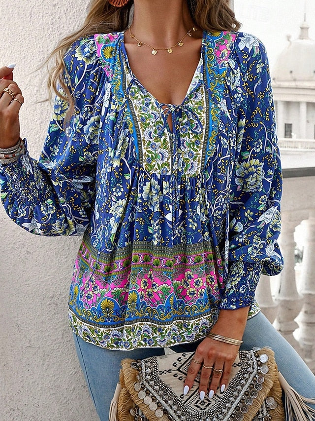 Women's Shirt Boho Shirt Summer Tops Print Flower Daily