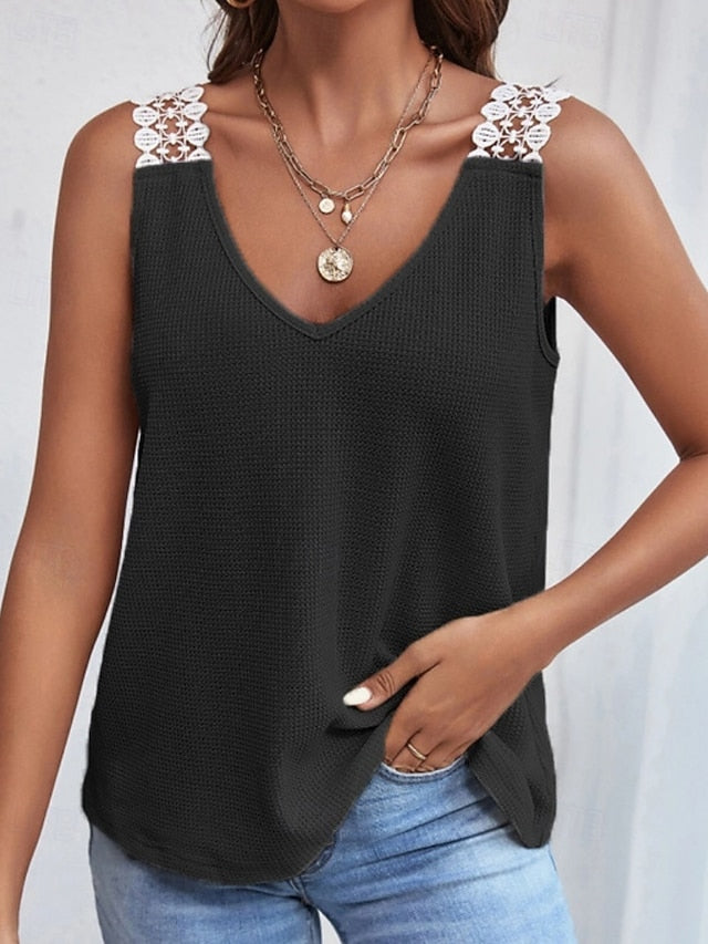 Women's T Shirt Tank Top Tee Top Lace Solid Color Graphic