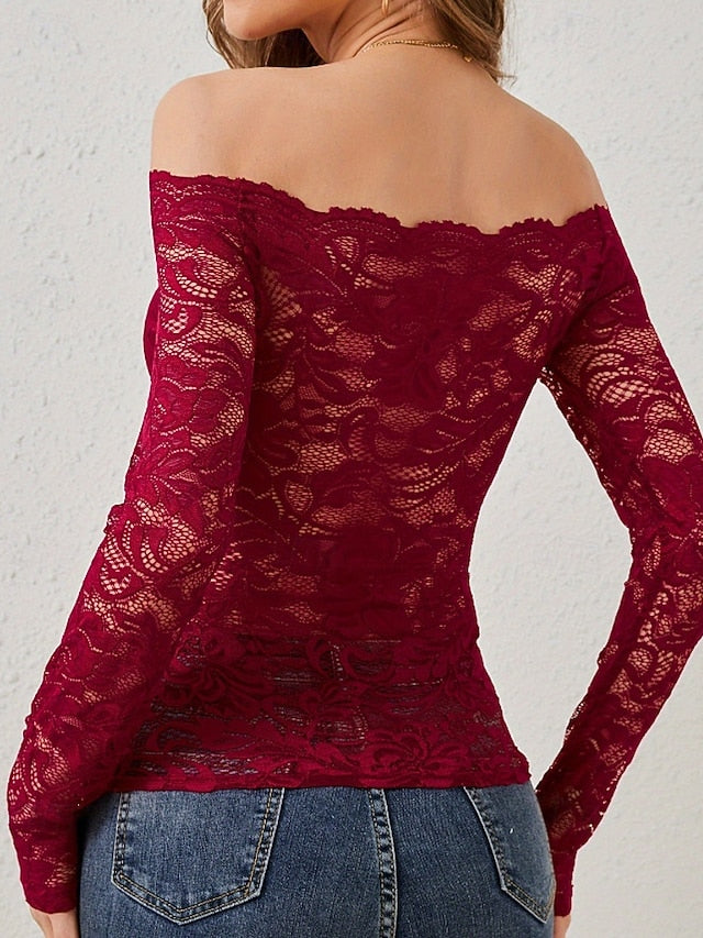 Women's Blouse Lace Tops Lace Plain Stylish Sexy Long