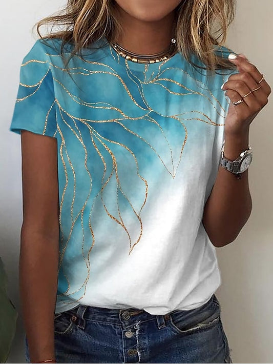 Women's T Shirt Basic Marble Print Short Sleeve Regular