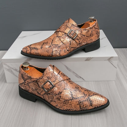 Shoes Snake Monk Strap – Classic for Men Print Brown Formal