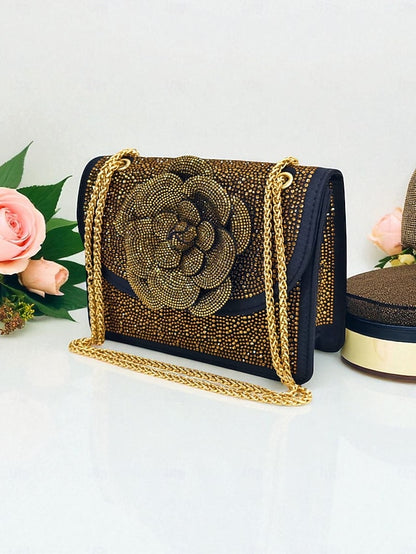 Gold Matching Women's Pumps Rhinestone with Slingback