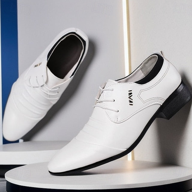 White Lace-Up Men's for Formal Elegant Shoes