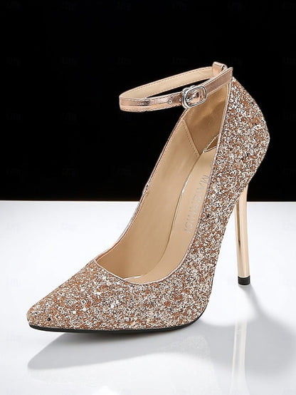 Glitter Heels Women's Pointed – Gold Stiletto Sparkly Toe