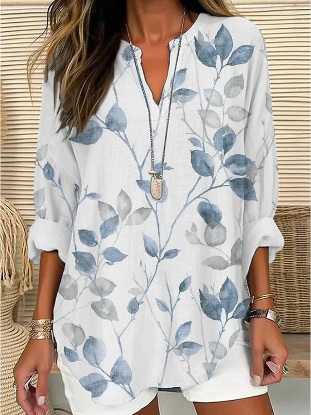Women's Blouse Linen Like Breathable Lightweight Tunic V