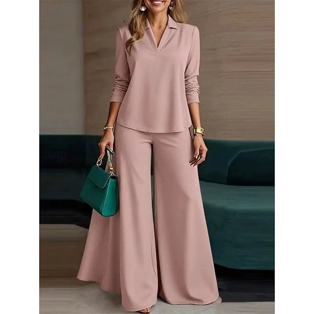 Women's Pants Sets Bolero Top Long Sleeve V Neck Solid