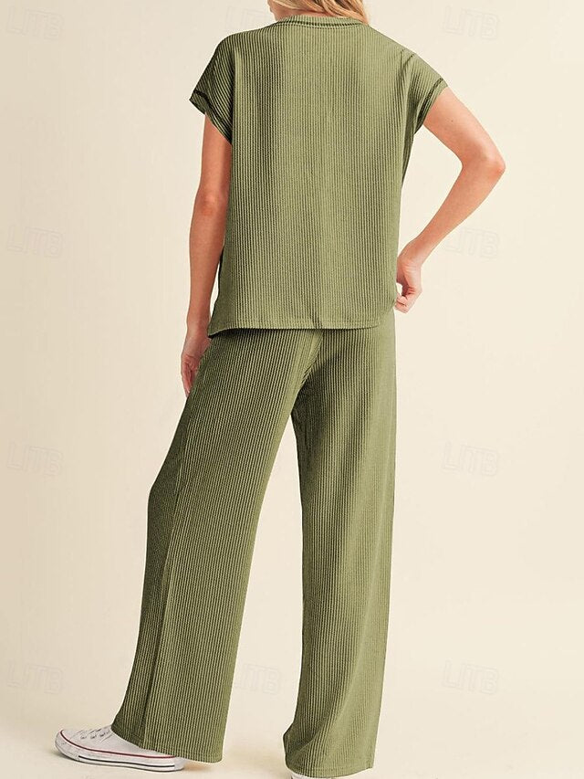 Women's Pants Sets Bolero Top Short Sleeve Crew Neck Plain