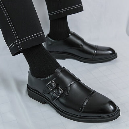 Strap Leather Shoes Double Men's Monk Brown Faux