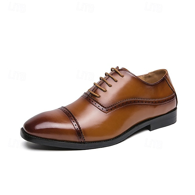 Faux Oxford Brogue Leather – Brown Men's Shoes Classic