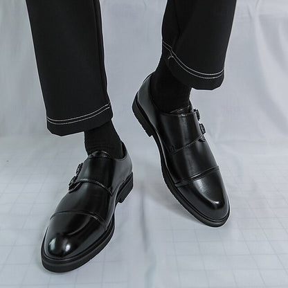 Strap Leather Shoes Double Men's Monk Brown Faux