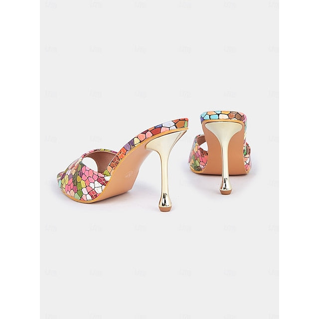 High Colorful – Women Mules Print Mosaic Multicolor Heels for