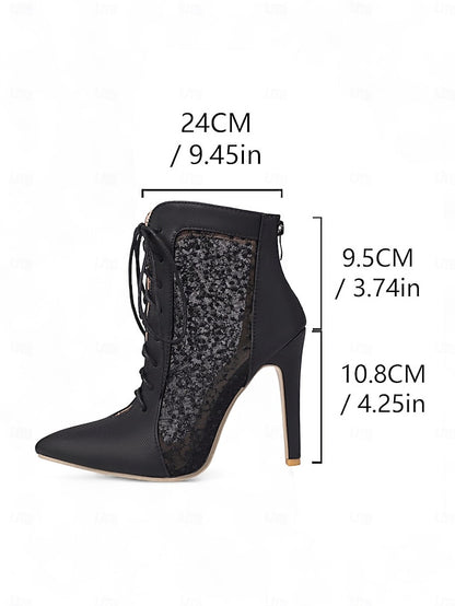 Women's Ankle White Booties Lace with Mesh Stiletto Heels