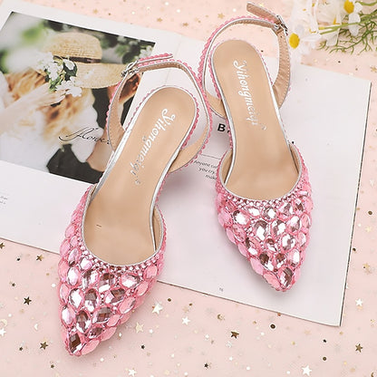 Women's Heels Slingback Pointed-Toe Rhinestone Crystal High