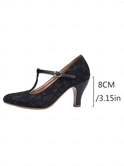 Pumps-1920s Lace Women's Heel T-Strap Ivory Vintage Mid