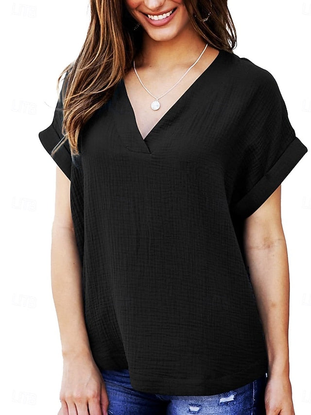 Women's T Shirt Plain Fashion Casual Short Sleeve V Neck