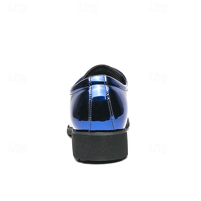 Leather Patent for – Formal Lace-Up Men Glossy Shoes Green