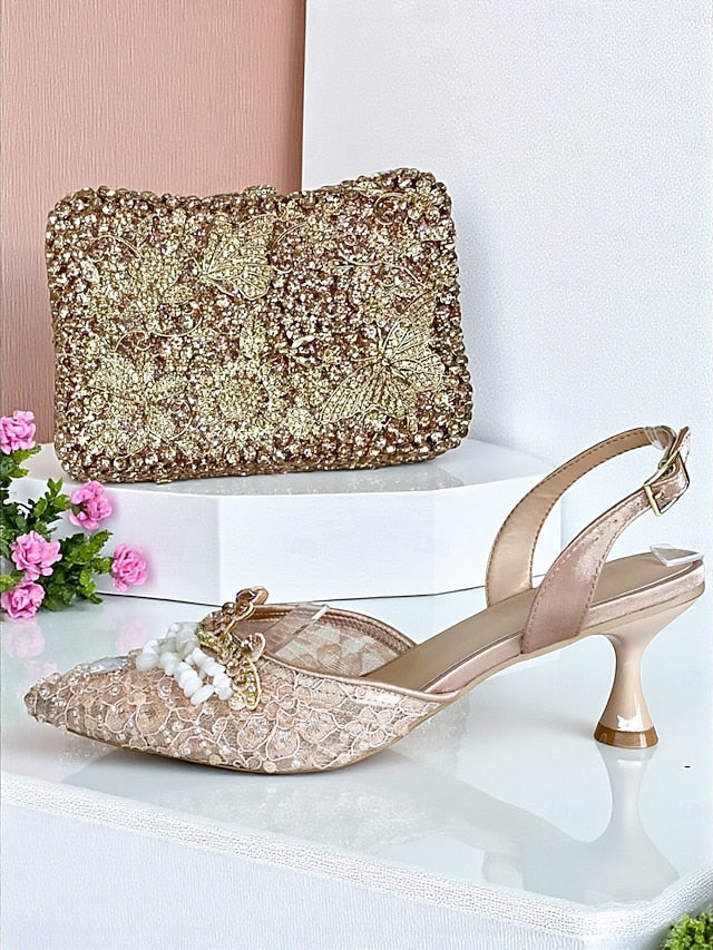 Green Women's Set Rhinestone Clutch Heel Bag and - Shoes