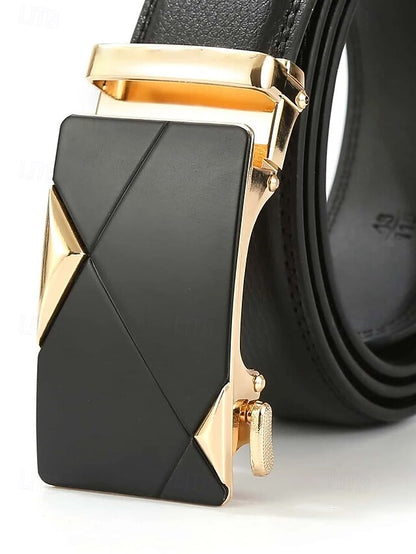 Elegant Belt Adjustable with Metal Men's Black Leather