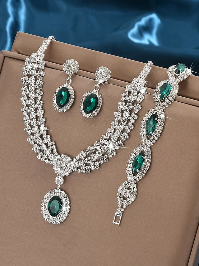Green Elegant Women Crystal Luxury for – Set Necklace Jewelry