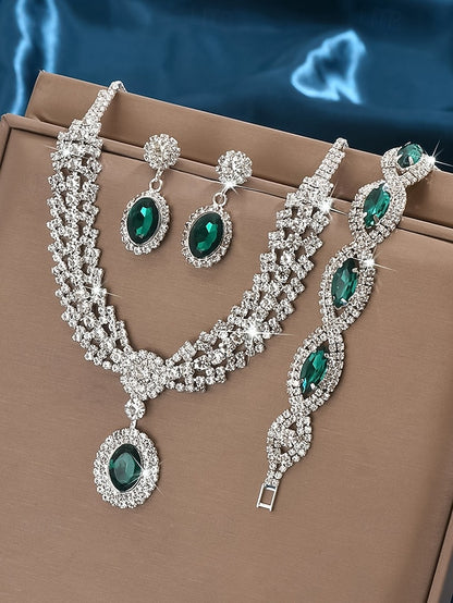 Green Elegant Women Crystal Luxury for – Set Necklace Jewelry