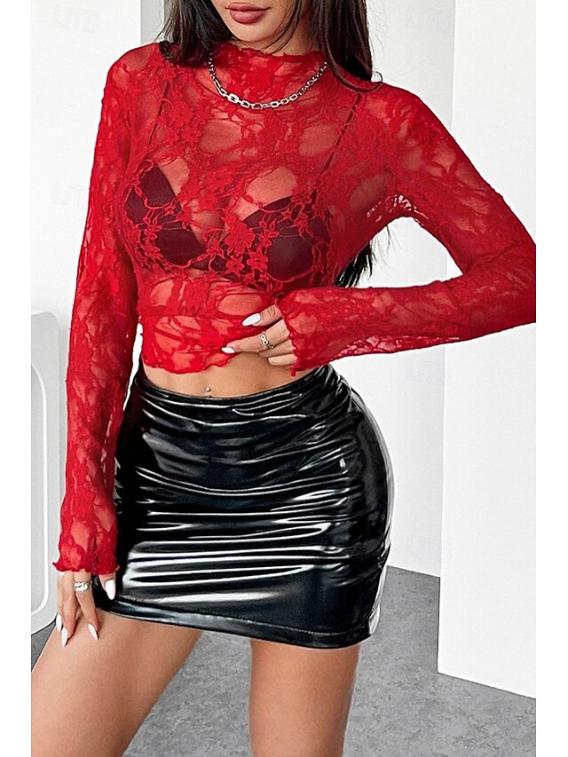 Women's Lace Shirt Blouse Lace Plain Stylish Modern Long
