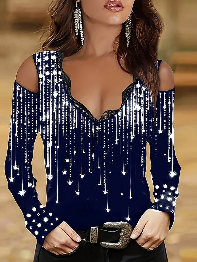 Women's Blouse Cut Out Print Daily Stylish Long Sleeve V