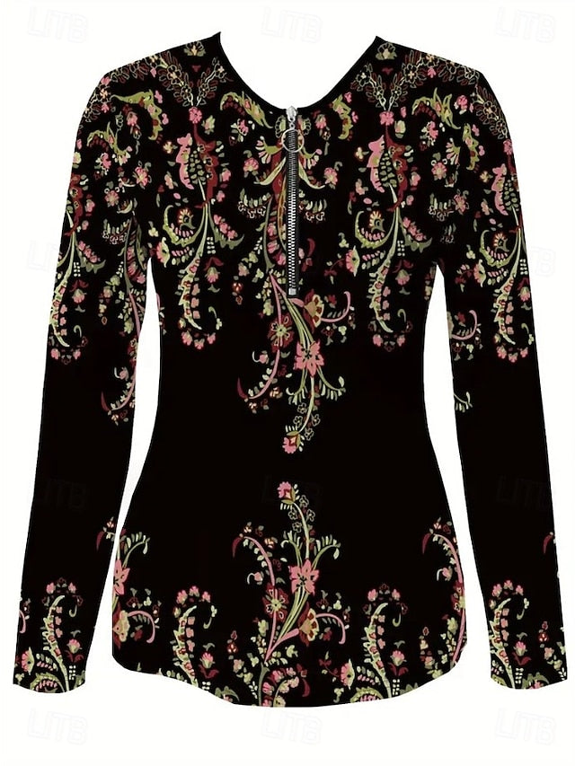 Women's T Shirt Quarter Zip Long Sleeve Casual Graphic