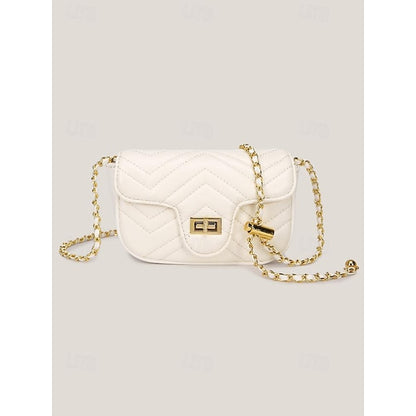 White Women's Leather with Bag Crossbody Gold Elegant Chain