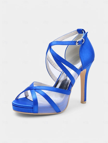 with Straps Satin White Sandals - Perfect Cross Bridal High Heel