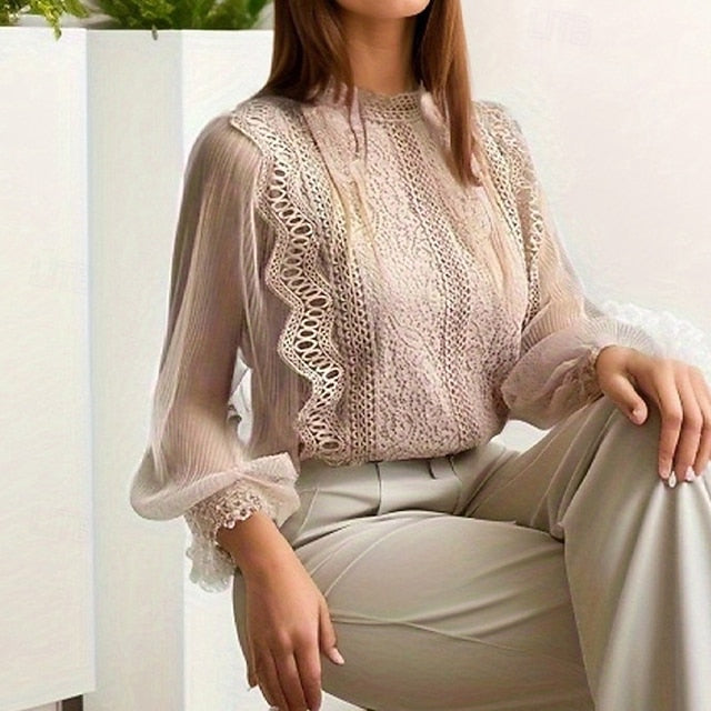 Women's Lace Shirt Blouse Lace Mesh Plain Elegant Stylish