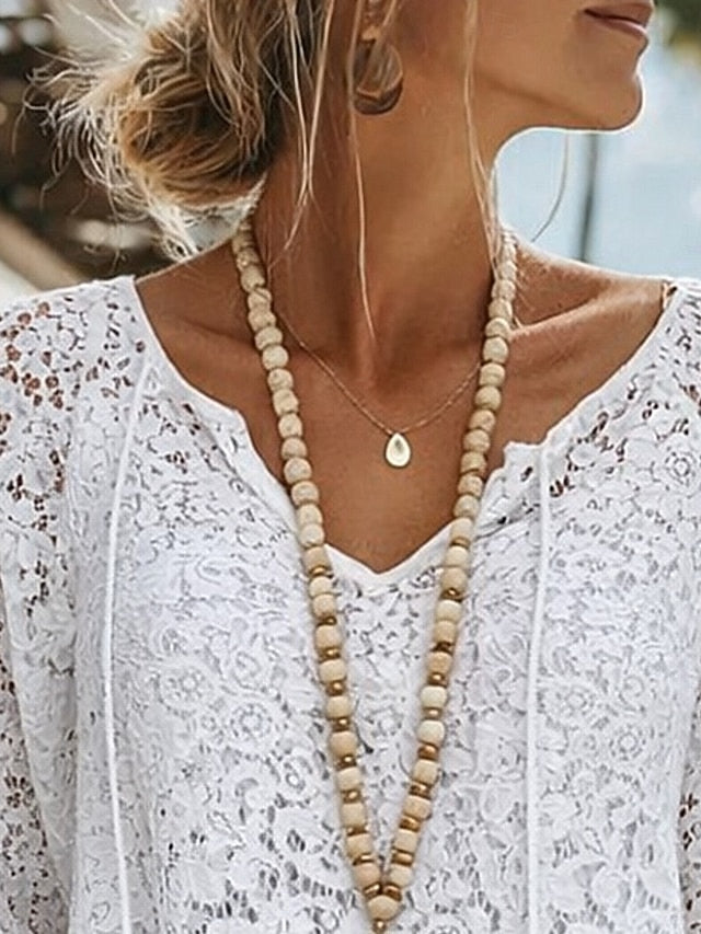 Women's Blouse Lace Solid Color Stylish Casual Long Sleeve