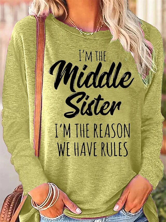Women's T Shirt Print Letter Casual Long Sleeve Crew Neck
