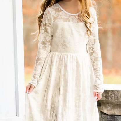 Girls' Solid Kids Colored Flower Long Dress Girl