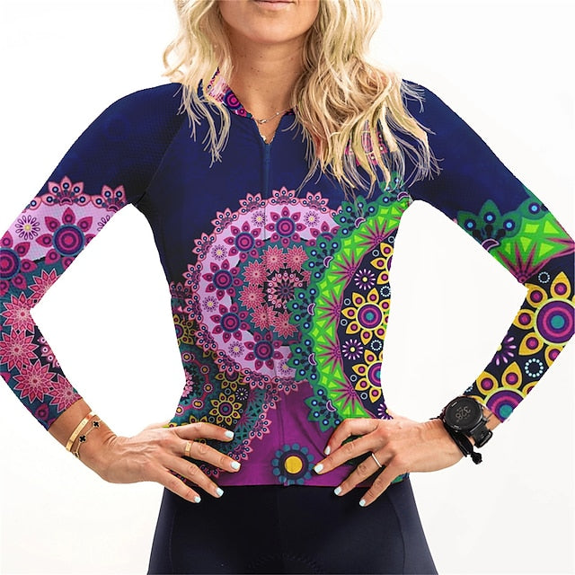 Women's Cycling Jersey Floral Botanical Long Sleeve Bike