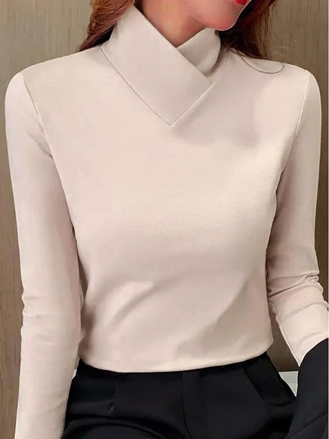 Women's T Shirt Dressy Tops Plain Fashion Long Sleeve V